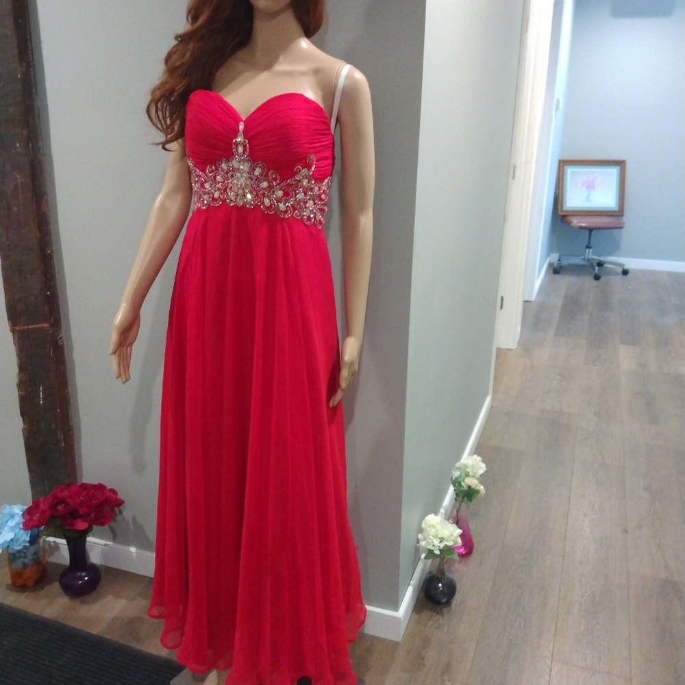 Cinderella Red Rhinestone Embellish Gown Dress